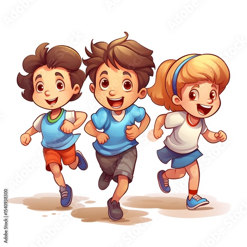 Professional Illustration of Energetic Kids Running on a White Background
