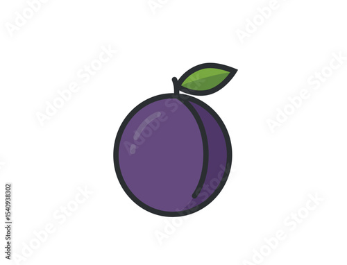 Ripe plum with leaf. Fresh organic sweet berry fruit. Isolated vector image