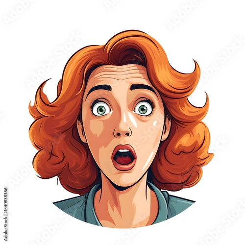 Professional Illustration of a Surprised Woman with Wide Eyes Showing Shocked Expression