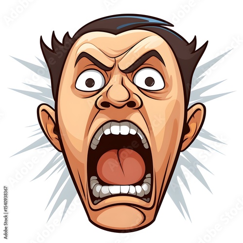 Professional vector illustration of an angry face expressing loud shouting emotions