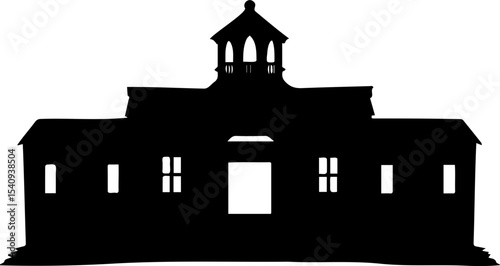 Silhouette of historic building with central tower and arched windows, evoking sense of nostalgia