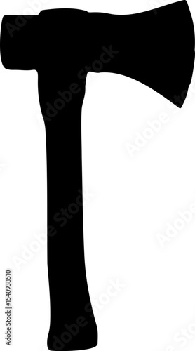 Silhouette of axe with curved handle and wide blade, evoking rustic and rugged feel