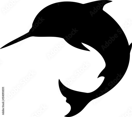 Silhouette of marlin fish with long bill and curved body, creating dynamic and sleek appearance