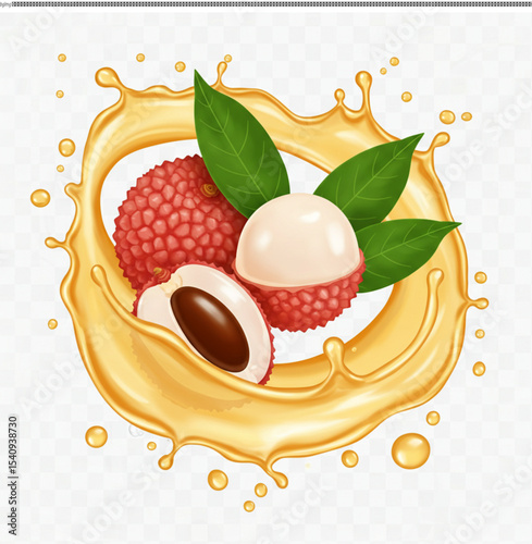 Refreshing Lychee Juice Splash Tropical Fruit Illustration