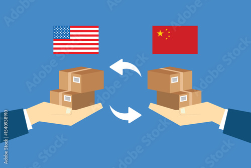 Concept of USA and China trade war. Economic trade war between USA and China concept. Growing diagrams, charts.	