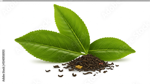 Fresh Green Tea Leaves and Loose Tea High-Quality Vector Illustration