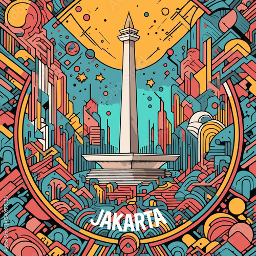 Abstract illustration of Jakarta city - Indonesia.
