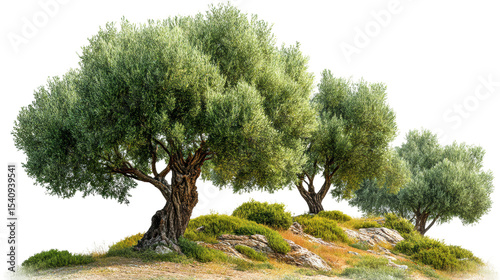Olive trees growing on rocky hills scenic nature landscape vibrant greenery outdoor cut out png