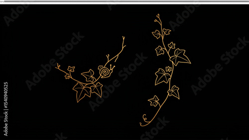 Golden Ivy Design on Black Canvas: An exquisite display of golden ivy vines against a deep black canvas, celebrating the elegance of botanical beauty in a simple yet captivating manner. 