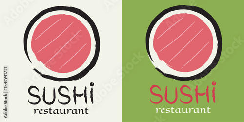 Set, sushi restaurant logo, sushi, rolls, salmon, fish, seafood, Japanese cuisine, Korean cuisine, Asian cuisine