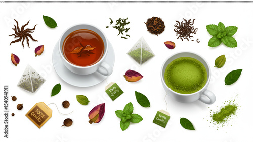 Assortment of Teas Black Tea, Green Tea, and Herbal Tea Varieties