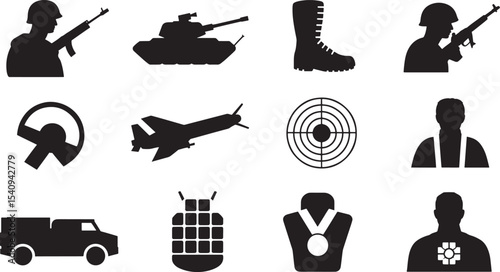 Ten Black Silhouettes Military Icons Set soldier 1