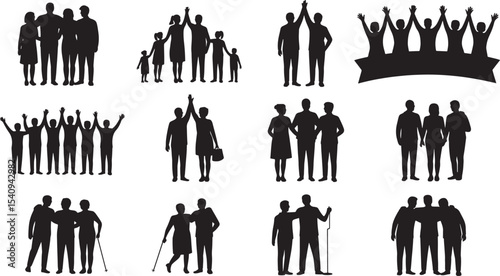 Ten Black Silhouettes People Groups Families Friends