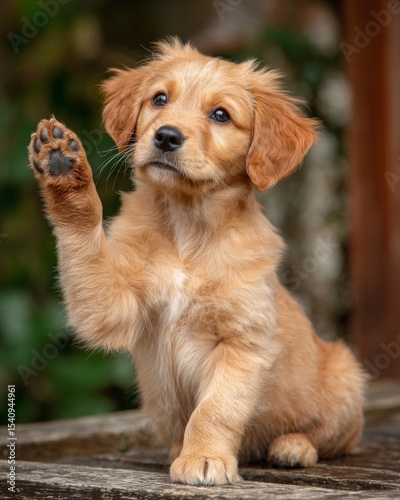 Adorable Golden Retriever Puppy Raising Paw