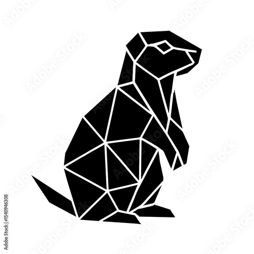 Geometric Prairie Dog Silhouette: A captivating artistic interpretation of a prairie dog, rendered in a modern, low-poly geometric style.