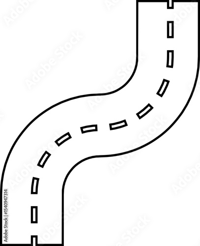 Road and highway in perspective icon. Road path with different bends. The road connects the cities road pieces in graphic style. Vector illustration isolated on transparent background