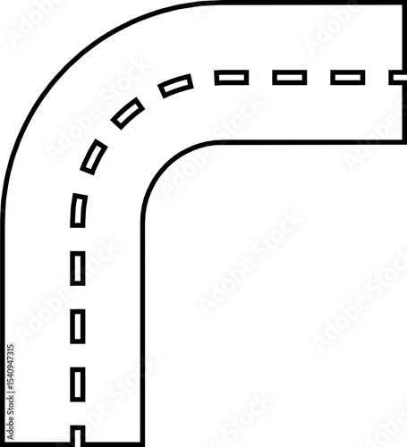 Road and highway in perspective icon. Road path with different bends. The road connects the cities road pieces in graphic style. Vector illustration isolated on transparent background