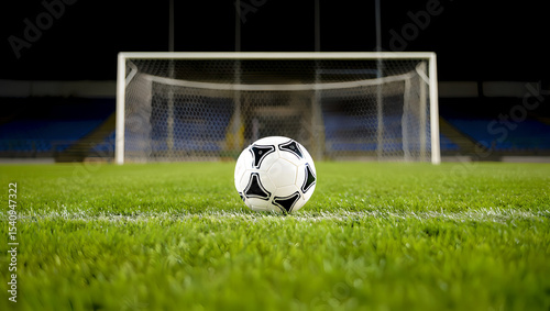 Football Ready for Penalty Kick in Professional Stadium