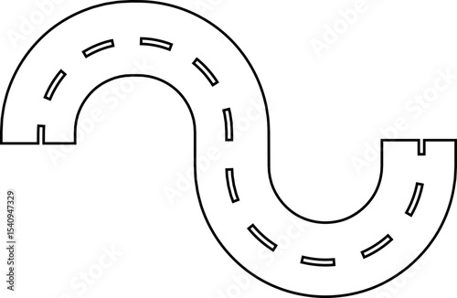Road and highway in perspective icon. Road path with different bends. The road connects the cities road pieces in graphic style. Vector illustration isolated on transparent background