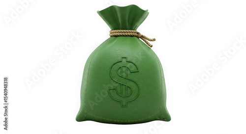 Green Money Bag: A symbolic image of a green money bag tied with a beige rope, featuring a prominent dollar sign.  The bag suggests financial success, wealth, and prosperity.