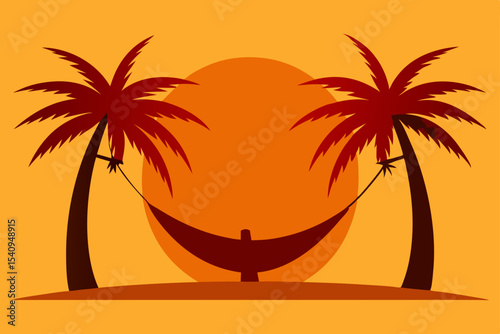 Sunset Serenity Relaxing in a Hammock Between Palm Trees