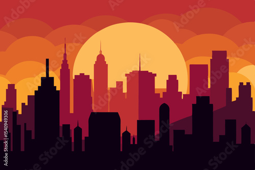 Sunset Cityscape A Stunning Silhouette of Urban Architecture at Dusk