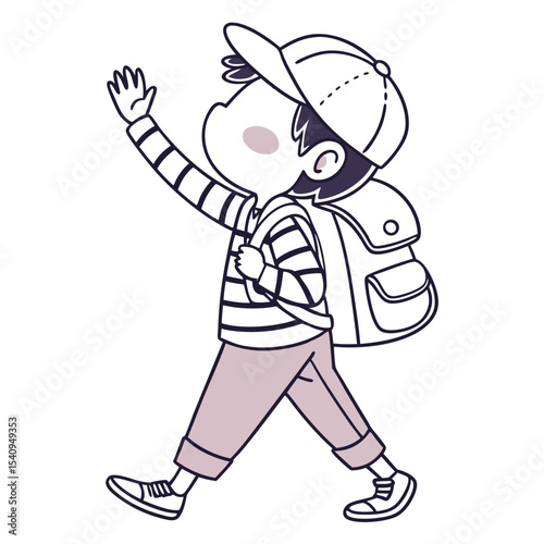 School Boy with Backpack Illustration