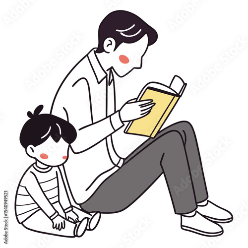 A heartwarming illustration of a parent assisting a child with reading and studying. Perfect for education, parenting, family values, and home learning concepts.