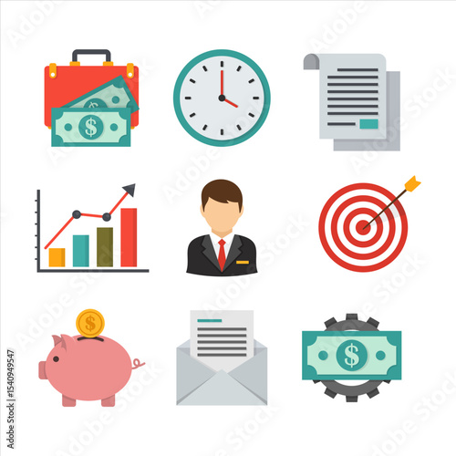 Set of Business and Finance Element in Flat Design Style