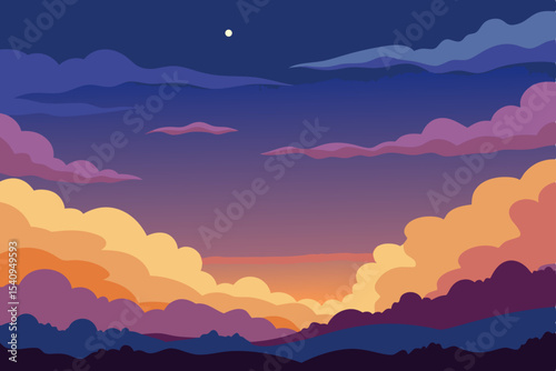 Beautiful morning sunrise over scenic mountain landscape with clouds and mist