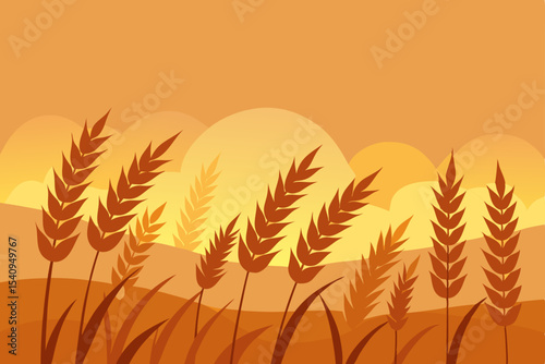 Golden wheat field illustration featuring cereal plant ears