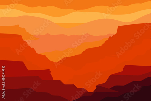 Vector illustration of a mountain landscape with a misty blue sunrise or sunset, featuring silhouetted hills and a distant peak