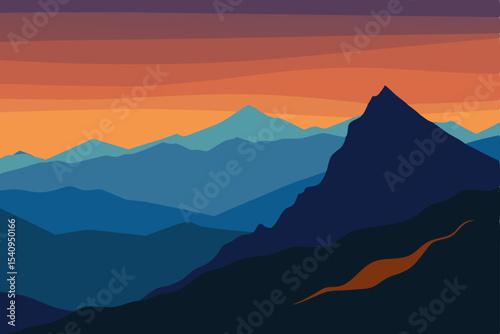 Majestic Mountain Range at Sunset A Serene Landscape Illustration