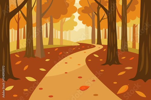 Autumn Pathway A Serene Fall Foliage Walk Through the Woods