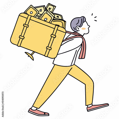 Flat design of businessman holding money briefcase and walking. Ideal for investment, savings, banking, and financial growth visuals. This is not AI-Generated