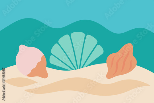 Seashells on Sandy Beach Summer Ocean Vibes Illustration