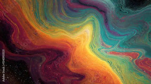 Close-Up of Flowing Acrylic Paint Textures in Abstract Blend