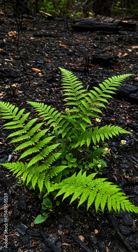 Forest Fire Regeneration - Ferns Through Ash