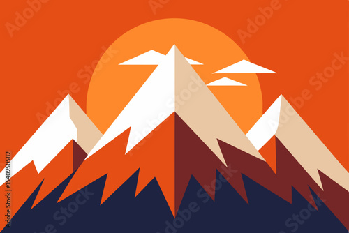 Majestic Mountain Peaks at Sunset A Stunning Geometric Landscape Illustration