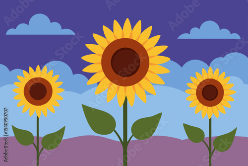 Vibrant Sunflowers under a Summer Sky A Delightful Illustration