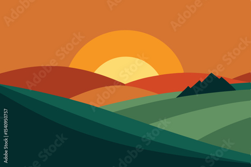 Sunset Landscape Serene Hills and Golden Hour Hues