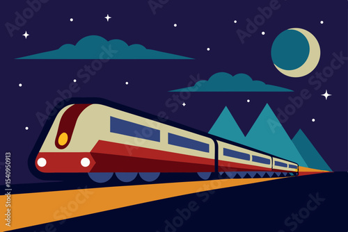 Night Train Journey A Serene Nighttime Train Ride Through Mountainous Landscapes
