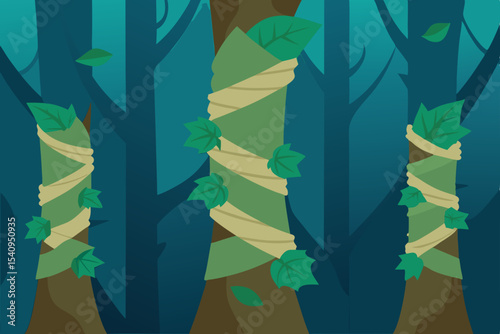 Enchanted Forest Mysterious Vines Climbing Ancient Trees