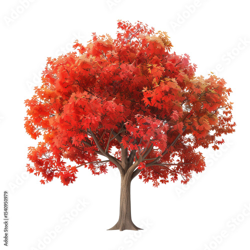 A vibrant red maple tree showcasing beautiful autumn foliage against a clean background.