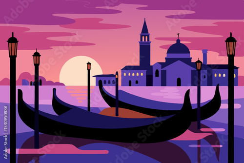 Venetian Gondolas at Sunset A Serene Evening in Italy