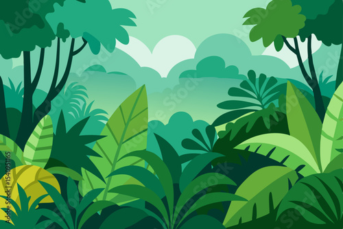 Lush Green Tropical Rainforest Landscape  Vibrant Jungle Scene Illustration