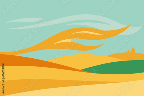 Golden Wheat Fields Under a Summer Sky A Vibrant Landscape Illustration