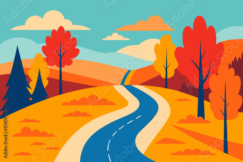 Autumnal Road Trip Winding Path Through Vibrant Fall Foliage