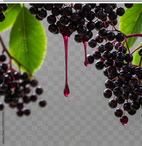 Ripe Elderberries with Dripping Juice A Close-Up View of Nature's Bounty