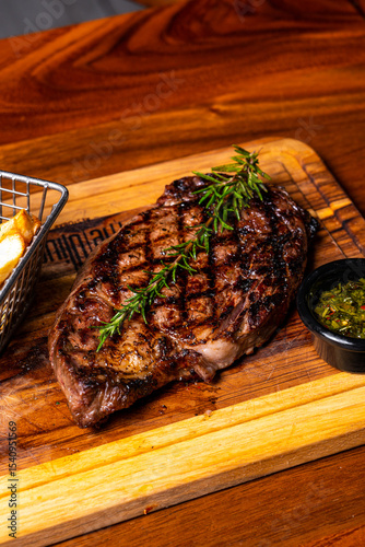 A steak on a board